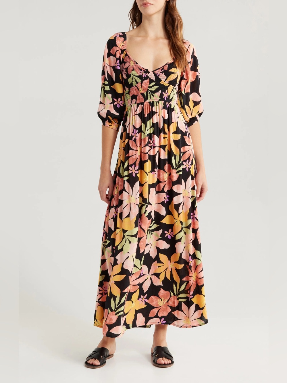 Billabong wish me luck floral smocked midi dress floral medium